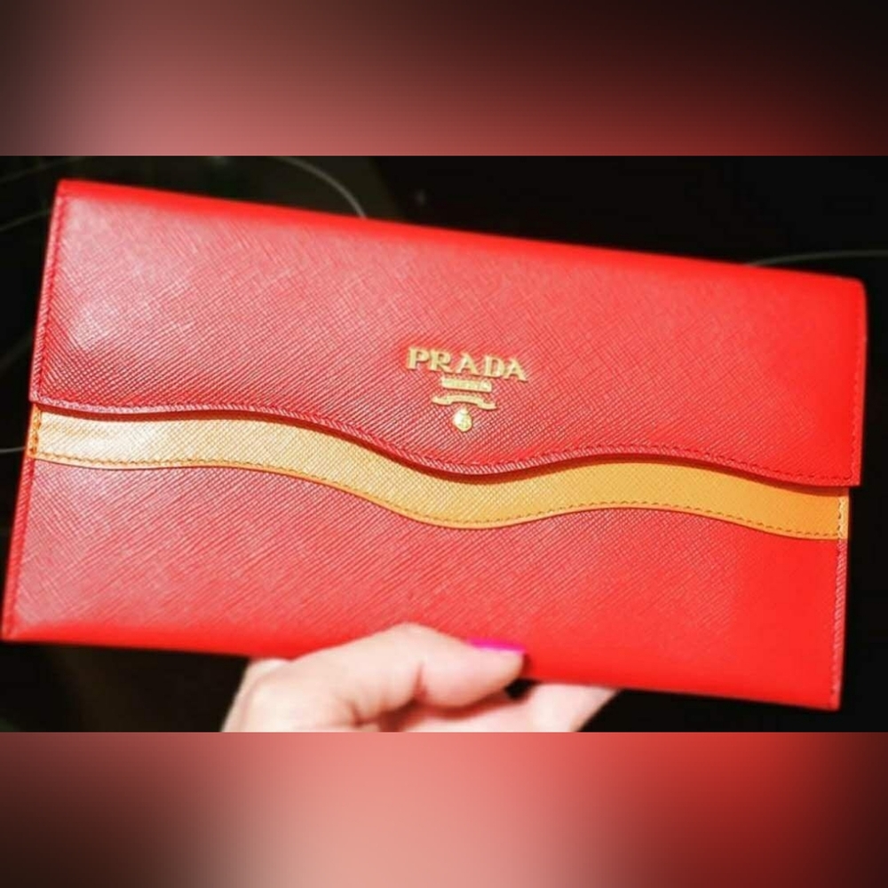 Prada Dual COLOR BLOCK Gold Clutch Envelope Wallet Perfect ConditionAccept Offer